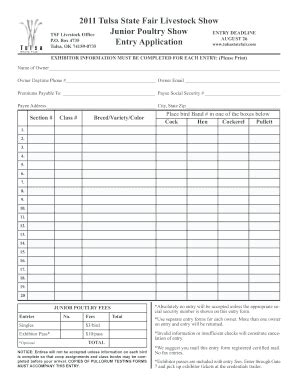 Fillable Online Jr Poultry Entry Form Layout Qxd Tulsa State Fair