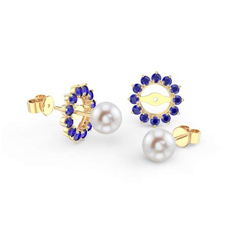 Fusion Akoya Pearl 18ct Yellow Gold Stud Sapphire Gemburst Earrings