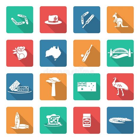 Australia Icons Set Flat Stock Vector Illustration Of Animal 47292216