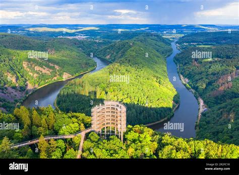 Aerial View Of The Saar Loop At Orscholz With The Treetop Path