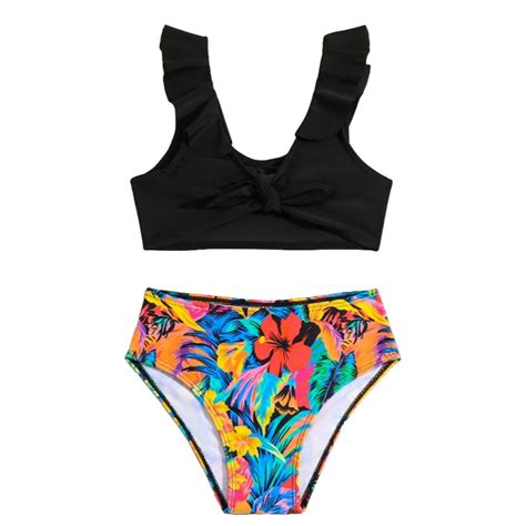 Tiijoy Big Girls Bikini Swimsuit Tropical Print Ruffle Beach Bathing Suit Sizes 8 9 Walmart