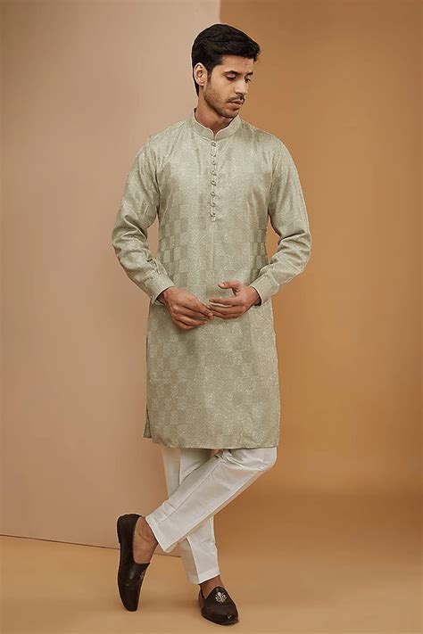 Buy Green Georgette Embroidery Thread Sequin Kurta Set For Men By Rng