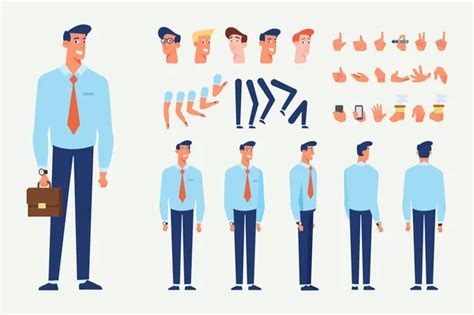 Vector Character Set Animation Business People Man Woman Front Side