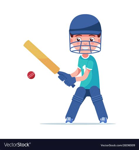 Boy Cricket Player Stands With A Bat Hit Ball Vector Image