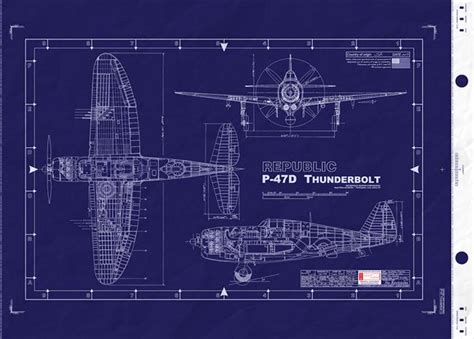 Blueprint P-47 Thunderbolt 3-View | Frank Aviation