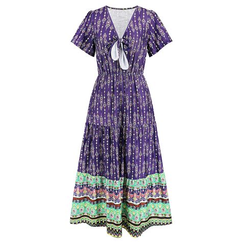 Weaiximiung Summer Cotton Dresses For Women 2024 With Sleeves Summer Bohemian Long Vintage Print