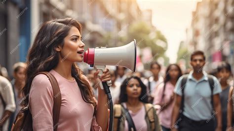 Premium Photo Demonstrator Speaking With Microphone While Protesting