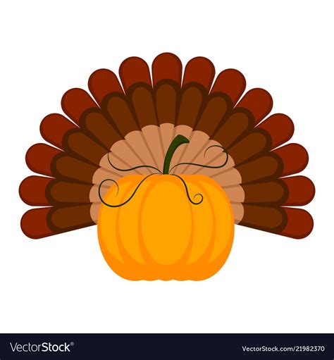 Pumpkin with turkey feathers icon thanksgiving Vector Image