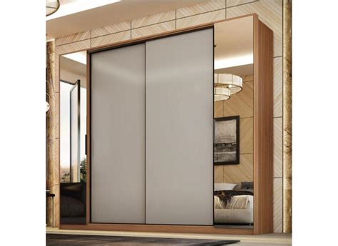 Guarda Roupa Casal Laredo Espelho Portas Gavetas Nogueira Touch Nude Fabrica M Veis