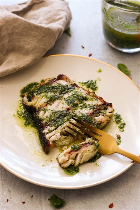 Grilled Keto Halibut Steaks With Basil Chimichurri Sauce Paleo