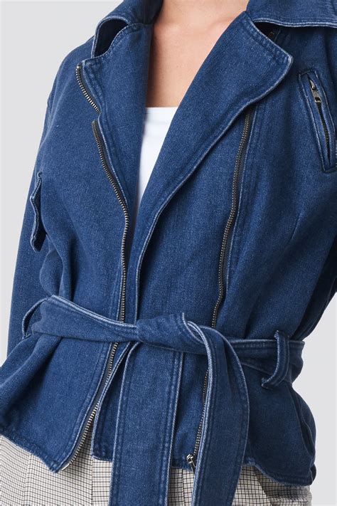 Dropped Shoulder Denim Biker Jacket Blu Na