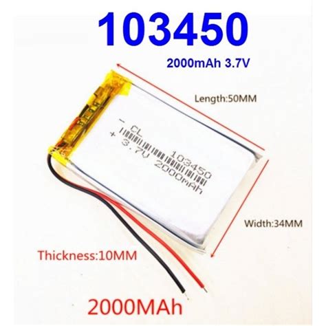 3 7V 103450 2000mAh Battery Lithium Polymer Rechargeable Lipo Cells For