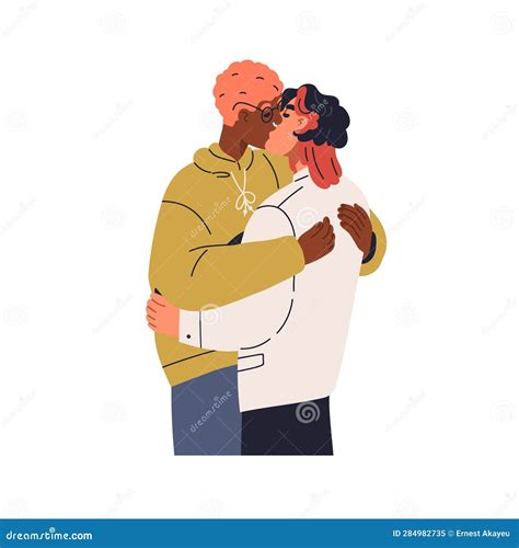 Homosexual Men Kissing In Lips Gay Partners Romantic Guys Hugging Embracing With Love Stock