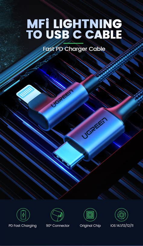 UGREEN Angled Lightning To Type-C 2.0 Cable - 2M - Umart.com.au