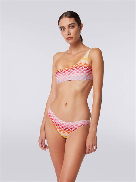 Dégradé lace effect one shoulder bikini with lurex Red Missoni