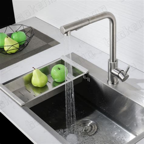 Baokemo Pull Out Sink Kitchen Faucet Stainless Steel Rotatable Two Modes Water Outlet Hot