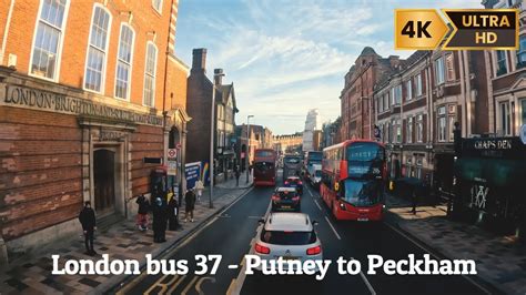 4K Sunny Sunday Bus Ride London Double Decker Bus Route 37 Putney