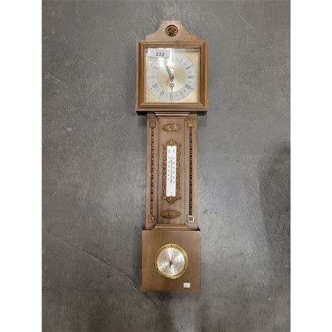 VINTAGE BAROMETER, THERMOMETER, QUARTZ CLOCK