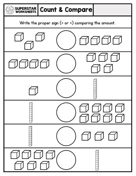 Kindergarten Comparing Numbers Worksheets Superstar Worksheets