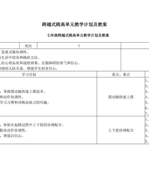 跨越式跳高单元教学计划及教案下载教育培训果子办公