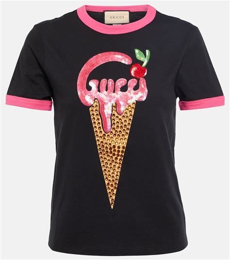 Gucci Embellished Cotton T-shirt - Black | Editorialist