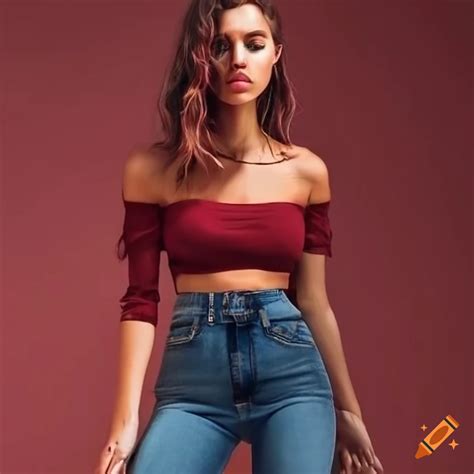 Stylish Red Skinny Jeans And Crop Top Outfit On Craiyon