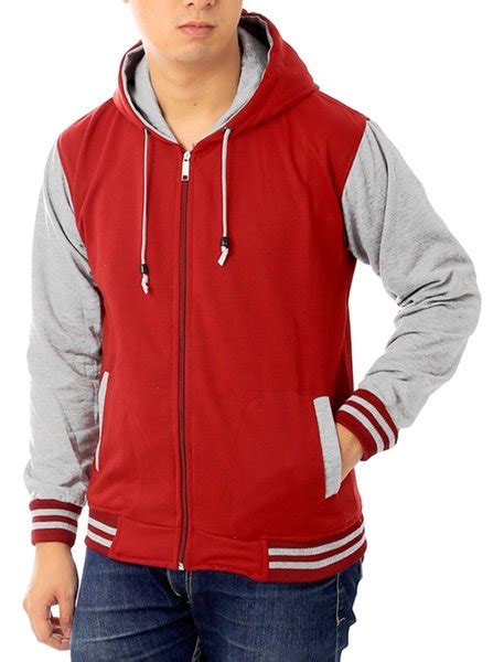 Jual JAKET BASEBALL MERAH MAROON LENGAN ABU TUTUP KEPALA RESLETING