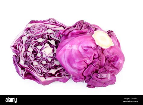 Red Cabbage Cut In Half On White Background Stock Photo Alamy