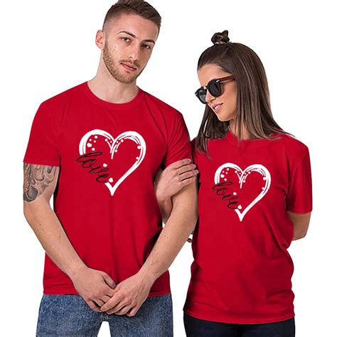 Love Heart Print Couple T Shirt Short Sleeve O Neck Loose Lovers Tshirt