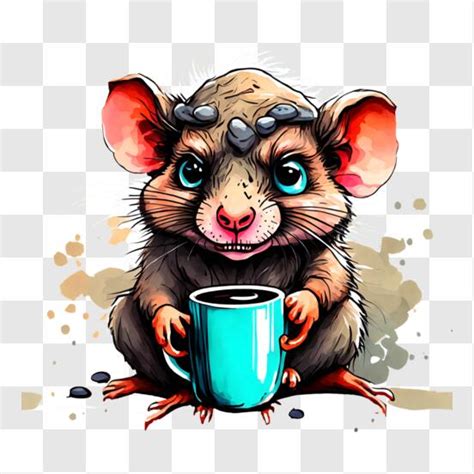 Download Happy Cartoon Rat Drinking Coffee Png Online Creative Fabrica