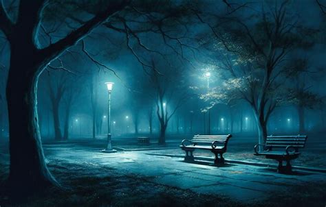 Premium AI Image | a dark park at night with a bench and lights