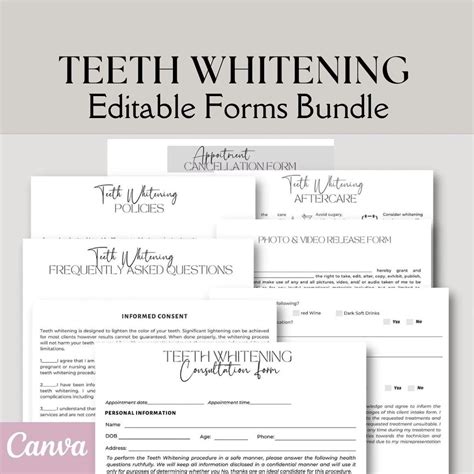 Editable And Printable Teeth Whitening Form Business Template Teeth Whitening Consultation