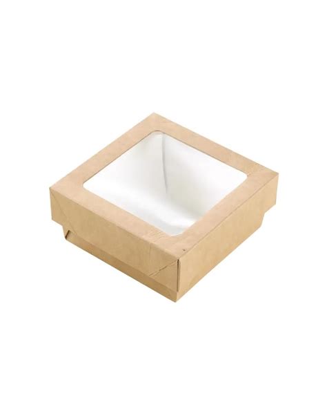 CAJA CUADRADA KRAFT CON VENTANA 200 Ml 70x70x40 Mm 250 Und Caja