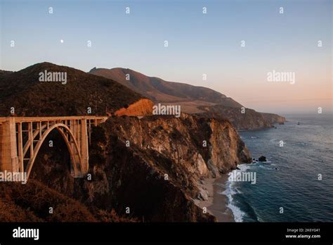 Historical Bixby Bridge in Big Sur during the sunset, California Stock ...