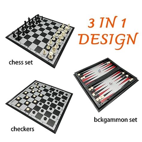 JOYOUSLIFE 3 In 1 Magnetic Chess Checkers Backgammon Set 10 63 Mini