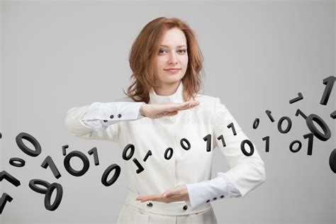 Woman Working With Binary Code Concept Of Digital Technology Stock