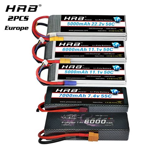 2packs Hrb 2s 3s 4s 6s Lipo Battery 11 1v 22 2v 3300mah 5000mah 6000mah