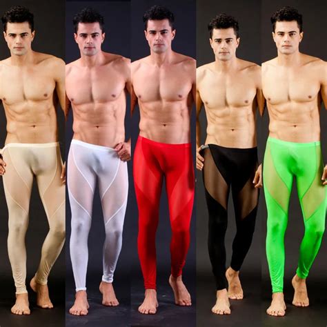 Wj Wang Jiang Sexy Mens Long Johns Smooth Mesh Half See Thru Underwear