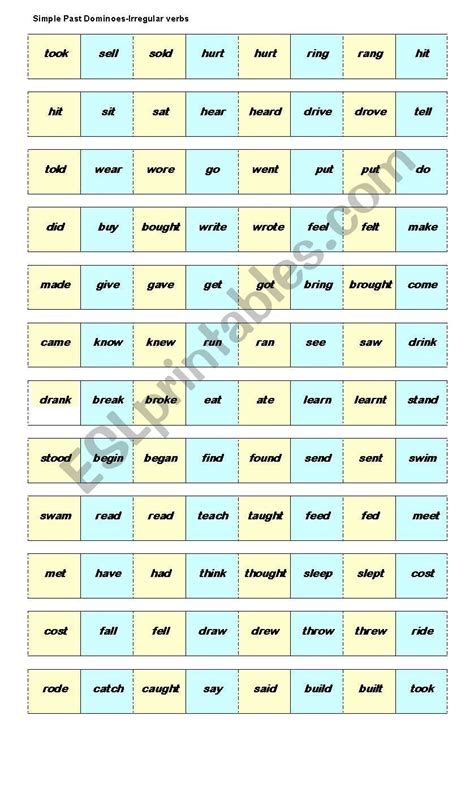 Simple Past Irregular Verbs Dominoes ESL Worksheet By Sandracal