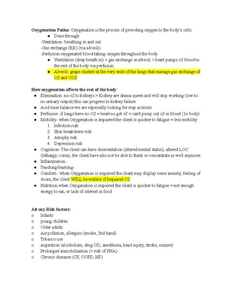 Unit Oxygenation Class Notes Oxygenation Patho Oxygenation Is