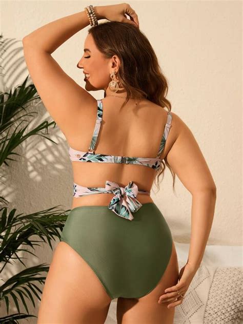 Shein Swim Vcay Conjunto De Bikini Con Estampado Tropical Parte