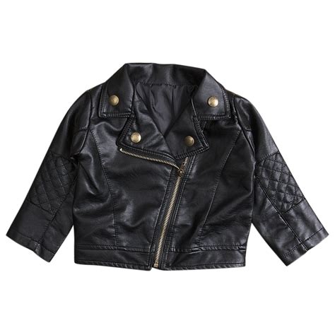 Toddler Baby Girls Boys Black Faux Leather PU Biker Cool Jacket Coat ...