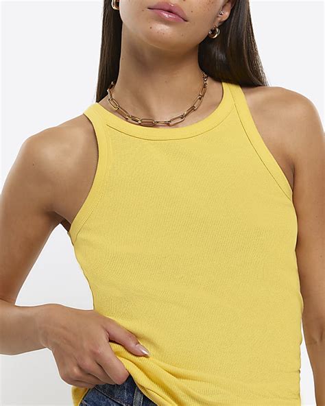 Yellow Rib Racer Vest Top River Island