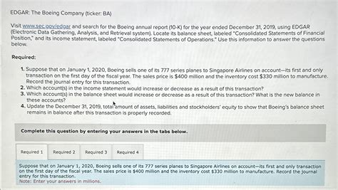 Solved Edgar The Boeing Company Ticker Ba Visit Chegg