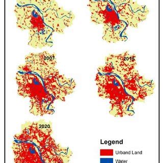 Maps of urban areas of Ha Noi from 1993 to 2020 (Phuong et al., 2021 ...