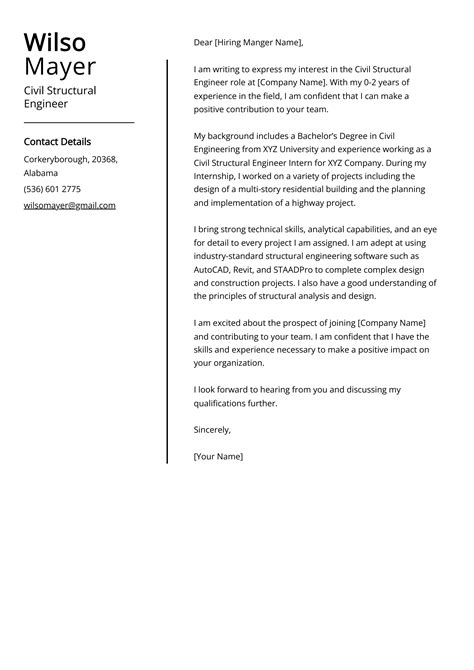 Civil Structural Engineer Cover Letter Example Free Guide