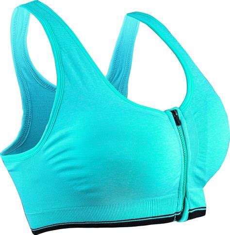 AM CLOTHES Womens Racerback Wirefree Zipper Sports Bra Large Sky Blue