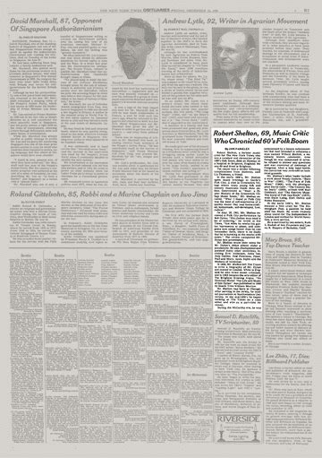 Robert Shelton, 69, Music Critic Who Chronicled 60's Folk Boom - The ...