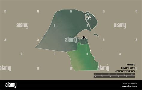 Desaturated Shape Of Kuwait With Its Capital Main Regional Division