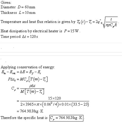 Solved A Method For Determining The Thermal Conductivity K A